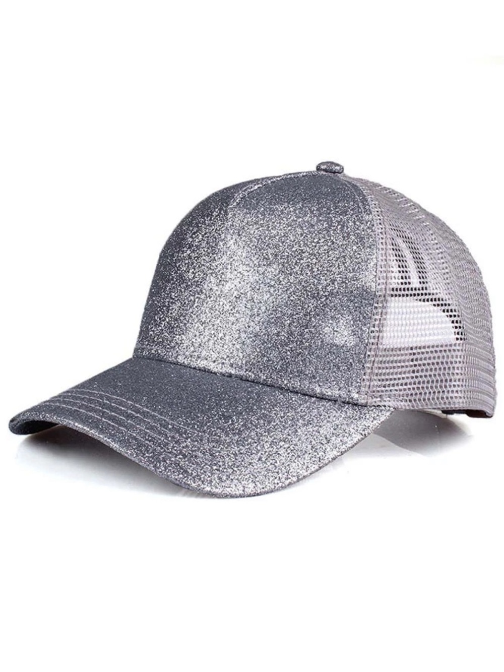 C.C. Glitter Ponytail Baseball Cap Mesh Trucker Hat Adjustable Bling Sparkly EUC